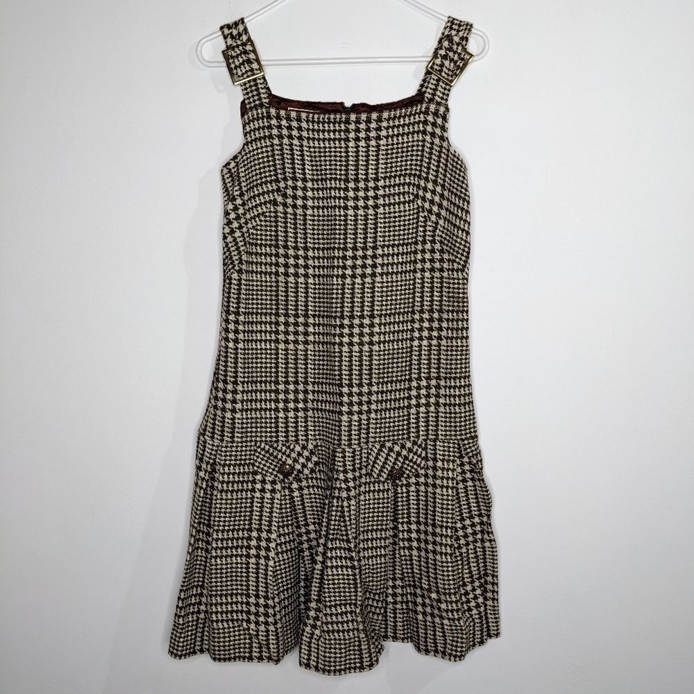 Vintage Chequers brown tan hounds tooth wool blend jumper dress 7